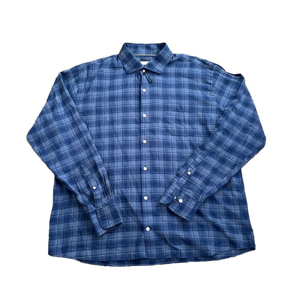 New Peter Millar Men's Cotton Sport Shirt Blue Plaid Size XL